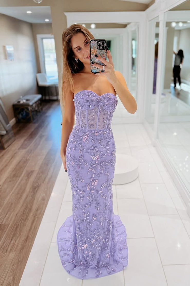Beaded Mermaid Sweetheart Light Purple Lace Prom dresses luladress Beaded Mermaid Sweetheart Light Purple Lace Prom dresses luladress