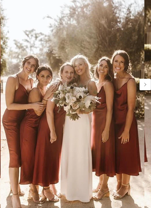 Hot Rust Simple Satin Short Spaghetti Straps Bridesmaid Dresses – luladress