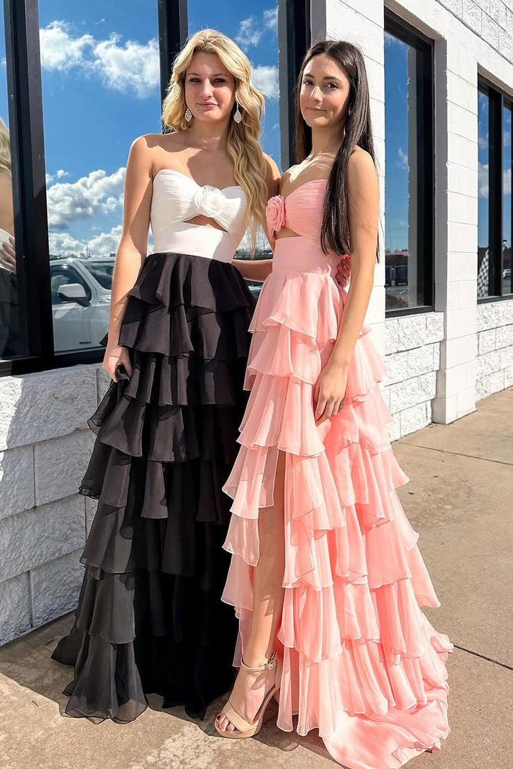 A Line Sweetheart White Black Chiffon Tiered Long Prom Dresses Custom Color / US14 A Line Sweetheart White Black Chiffon Tiered Long Prom Dresses Custom Color / US14