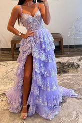 A Line Sweetheart Light Purple Corset Lace Long Prom Dresses