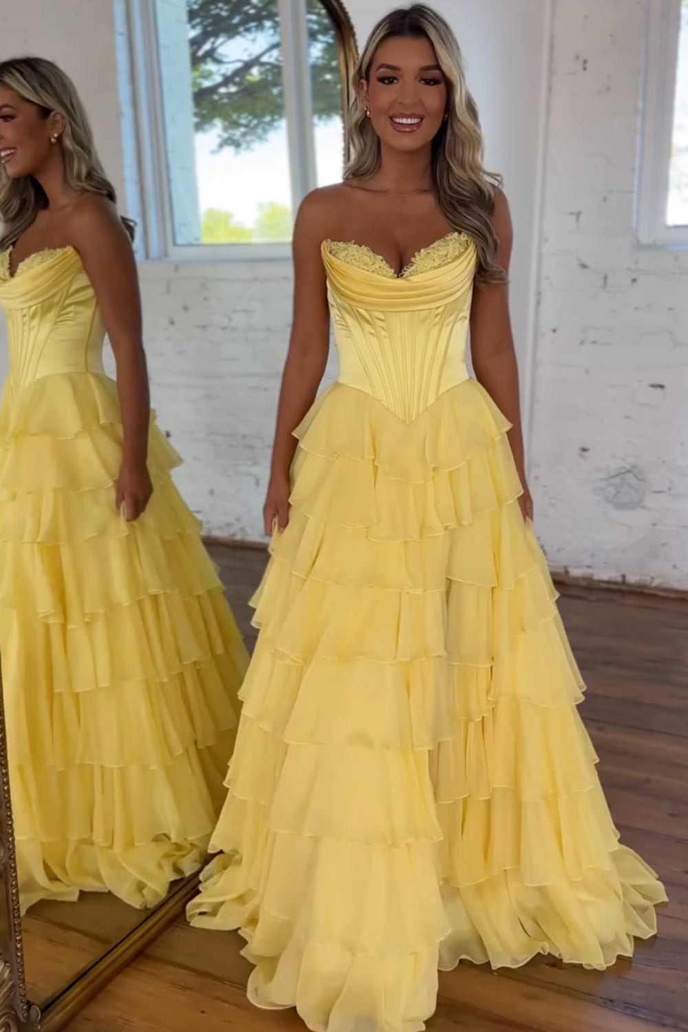 A Line Chiffon Sweetheart Blue Tiered Long Prom Dresses – luladress