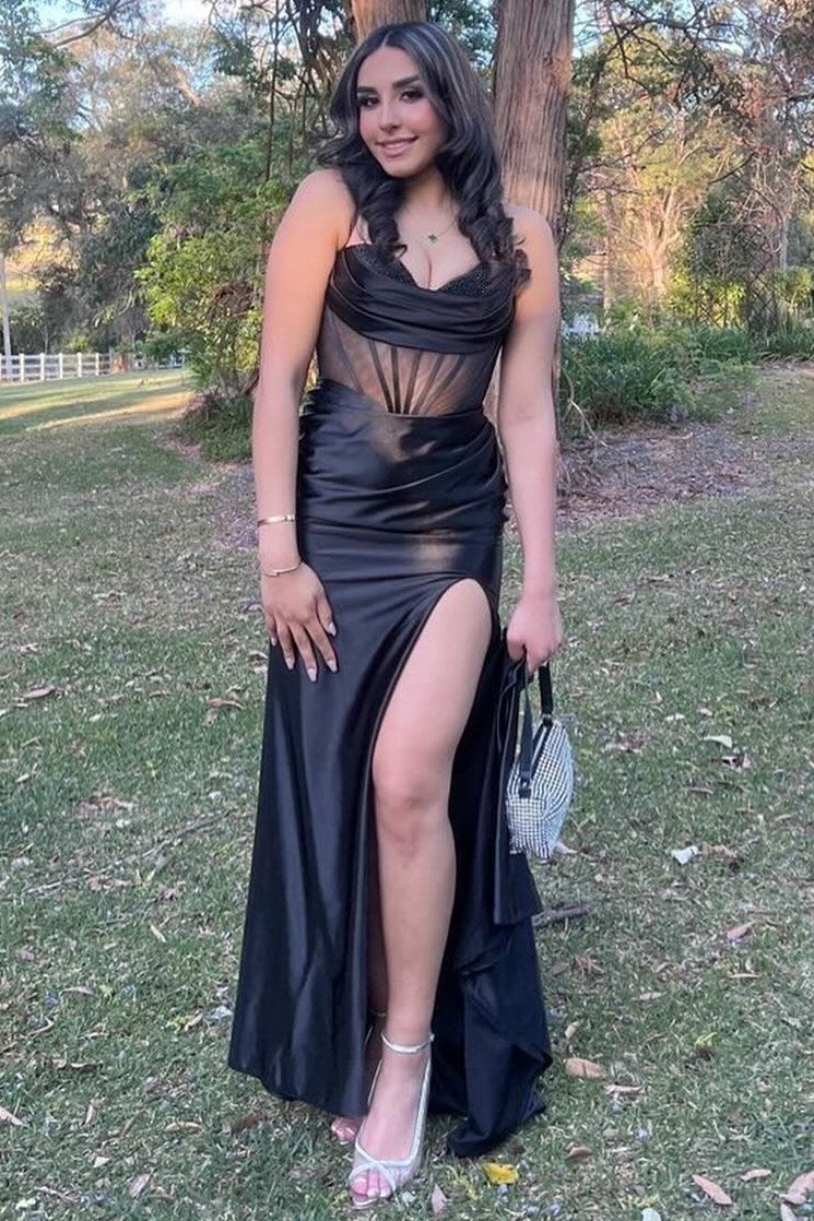 Royal Blue Cowl Neck Sheer Bodice Long Formal Dresses luladress Royal Blue Cowl Neck Sheer Bodice Long Formal Dresses luladress