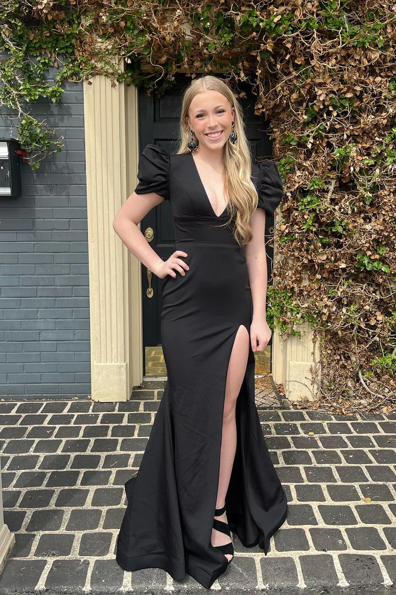 Red V Neck Mermaid Long Prom Dresses