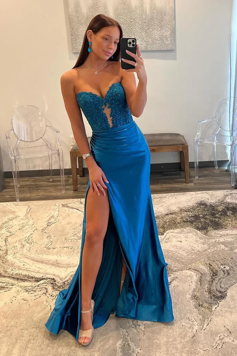 Royal Blue Strapless Mermaid Long Prom Dresses Pic Color / Custom Size Royal Blue Strapless Mermaid Long Prom Dresses Pic Color / Custom Size