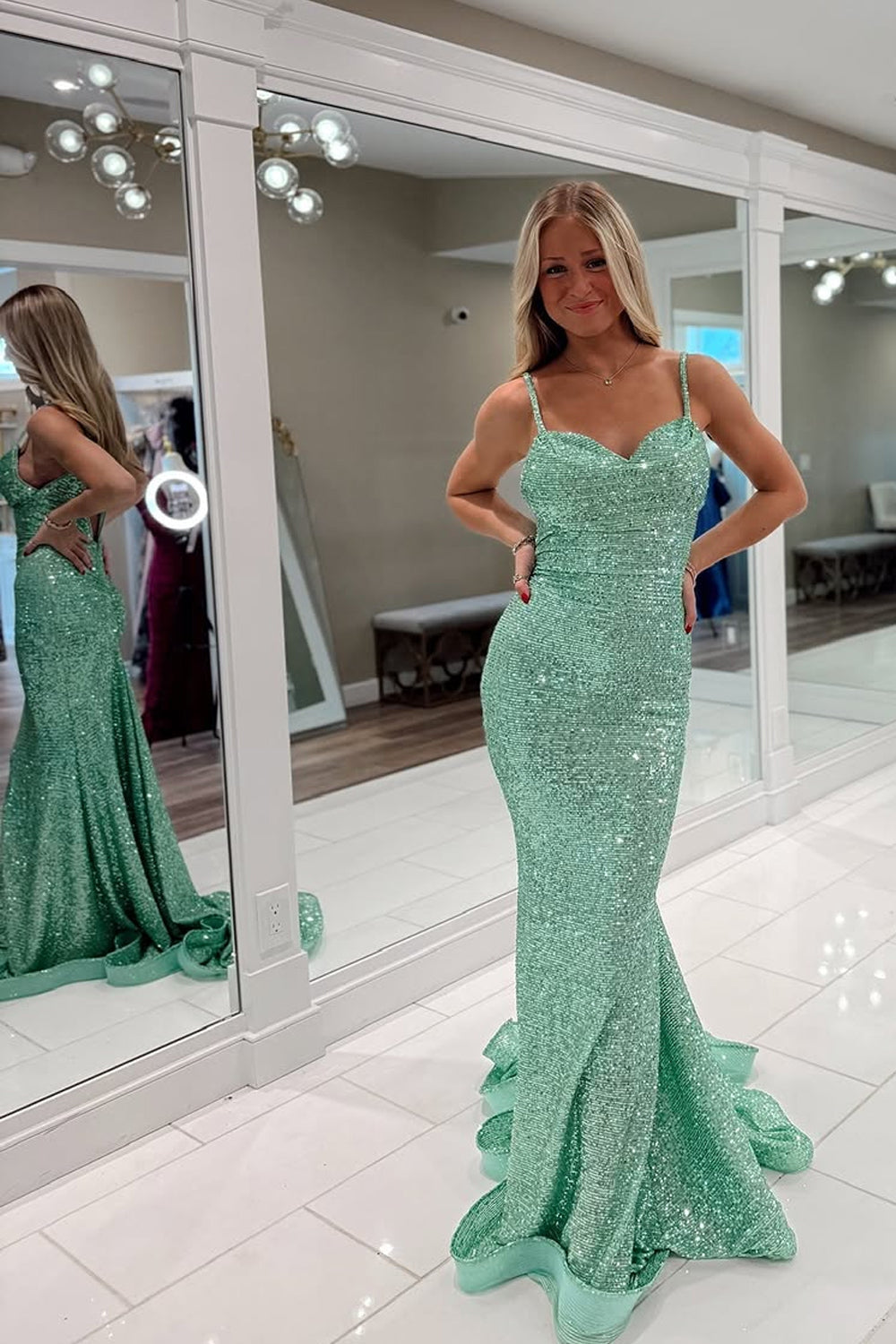Mermaid Sweetheart Mint Green Sequins Long Prom Dresses Mermaid Sweetheart Mint Green Sequins Long Prom Dresses