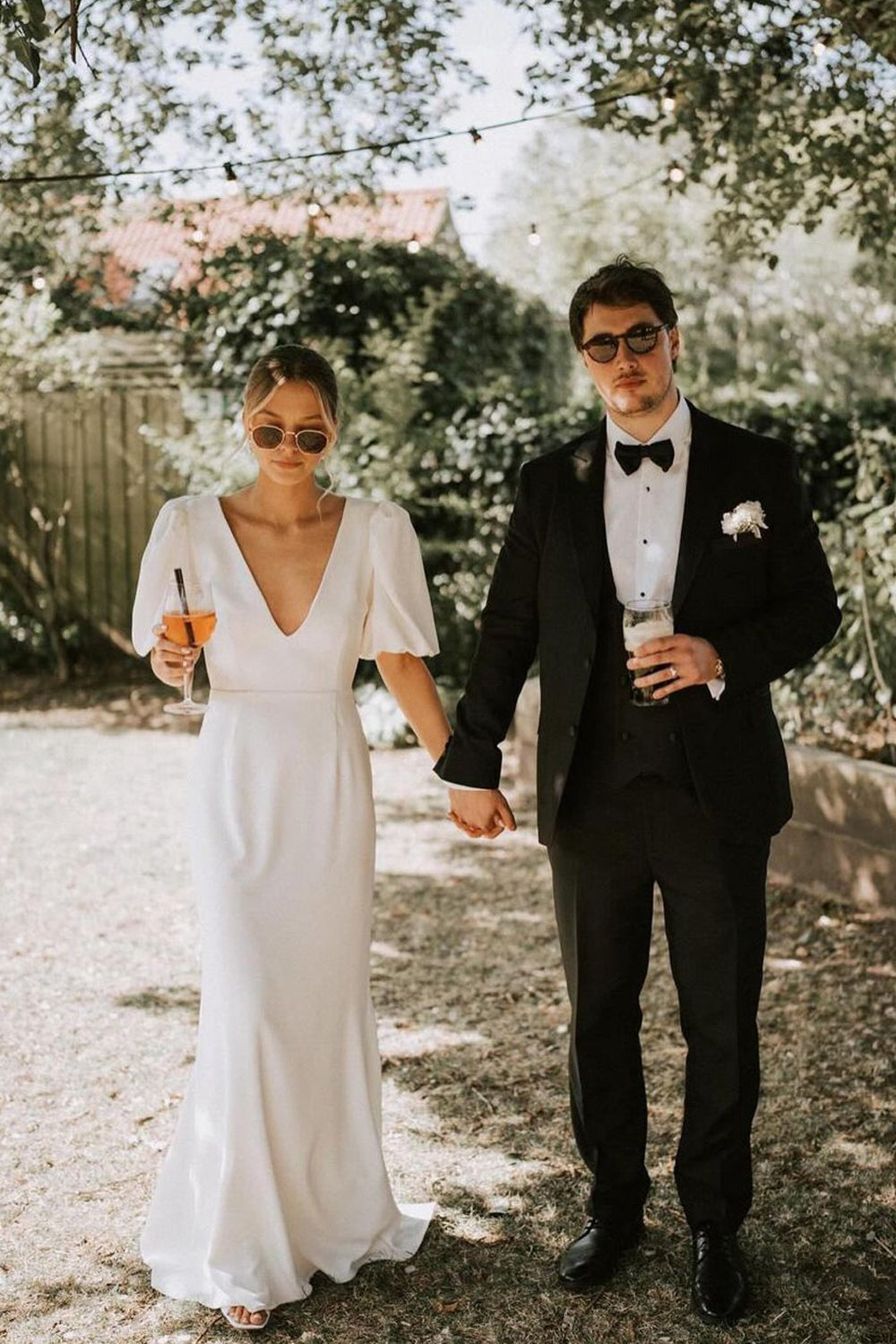 Satin Fairy Elegant Sheath V Neck Wedding Dresses Custom Color / US12 Satin Fairy Elegant Sheath V Neck Wedding Dresses Custom Color / US12