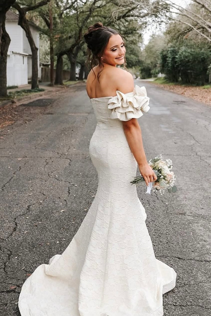 Mermaid Strapless Jacquard Satin Prom Dresses