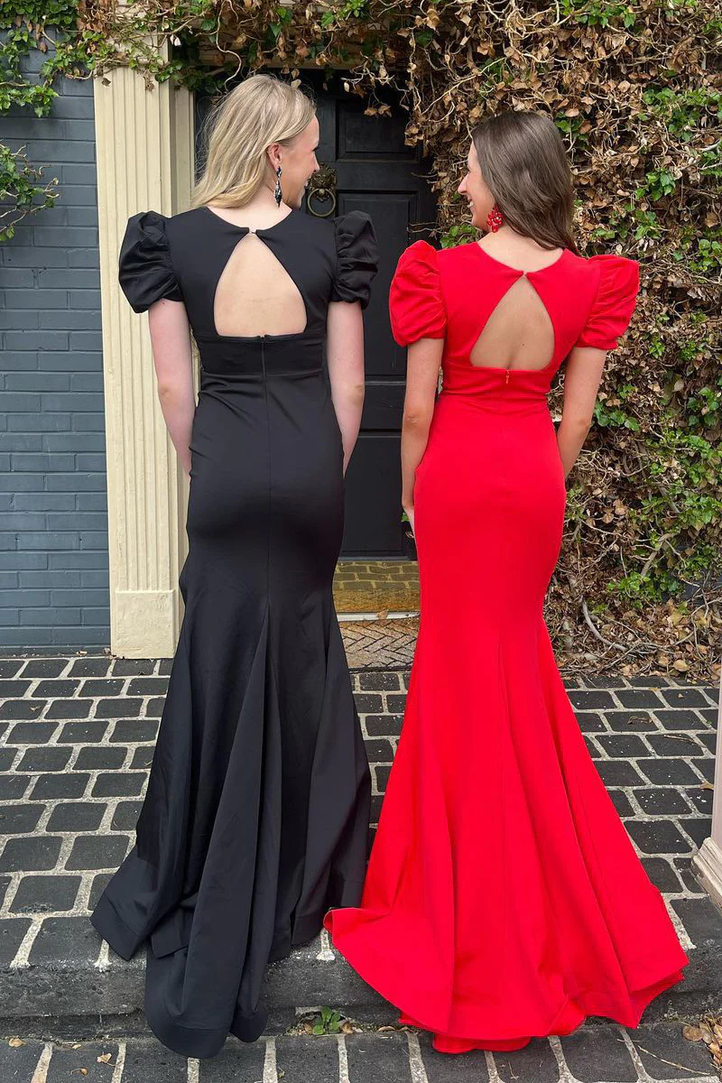 Red V Neck Mermaid Long Prom Dresses