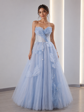 Blue Tulle Off the Shoulder Butterfly A Line Prom Dresses