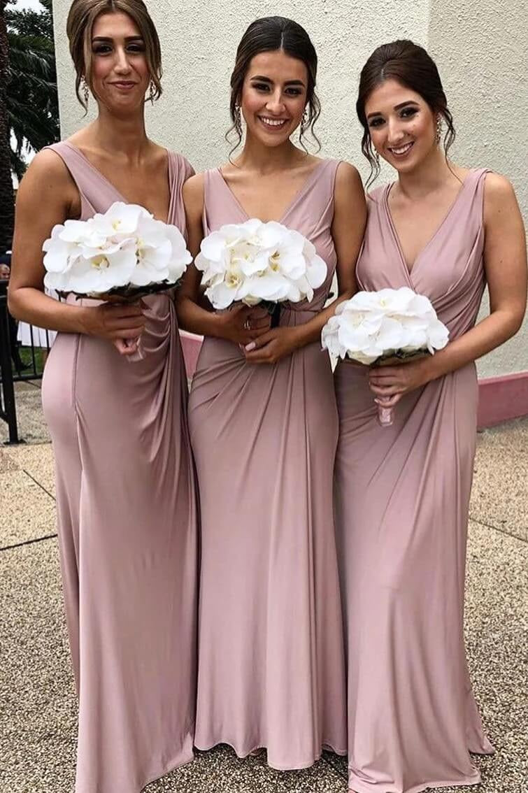 Cheap Sleeveless Deep V Neck Chiffon Blush Pink Bridesmaid Dresses luladress Cheap Sleeveless Deep V Neck Chiffon Blush Pink Bridesmaid Dresses luladress