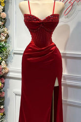 Mermaid Spaghetti Straps Long Satin Formal Dresses