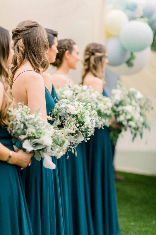 Robes de demoiselle d'honneur en mousseline vert émeraude longueur ras du sol, robe d'invitée de mariage