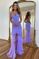 Mermaid Spaghetti Straps Sweep Train Sequin Prom Dress