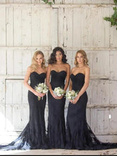 Hot Mermaid Black Sweetheart Sleeveless Lace Bridesmaid Dresses