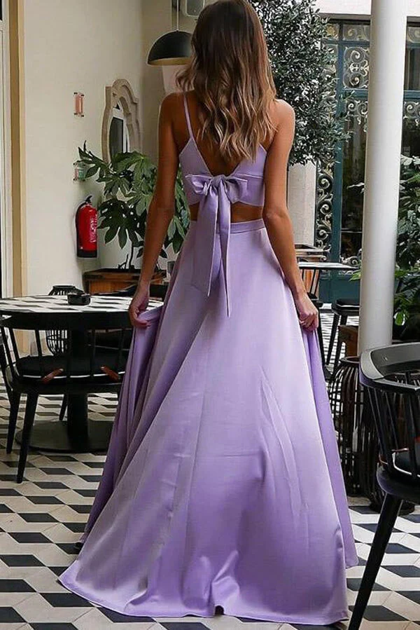 Lilac Two Pieces Sweetheart Spaghetti Straps Prom Dresses, Evening Gown