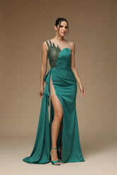 Asymmetrical High Split Beaded Mermaid Floor-length Sleeveless Prom Dresses
