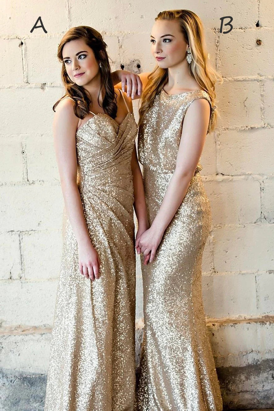 Mismatch Gold Bridesmaid Dresses Sequins Long Wedding Party Dresses luladress Mismatch Gold Bridesmaid Dresses Sequins Long Wedding Party Dresses luladress