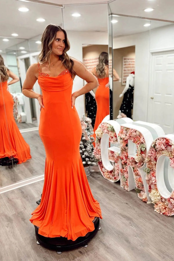 orange mermaid prom dress Orange Spandex Mermaid Prom Dresses,Strap Formal Dresses – luladress