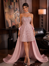 Pink Tulle Sequins Strapless Beading Homecoming Dresses