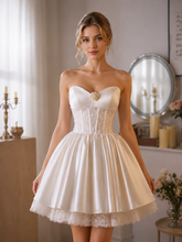 Satin Lace A Line Short ivory Strapless Homecoming Dresses