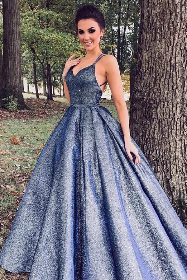 Sparkly Navy Blue Ball Gown V-Neck Prom Dresses, Long Formal Dresses Pic Color / US12 Sparkly Navy Blue Ball Gown V-Neck Prom Dresses, Long Formal Dresses Pic Color / US12