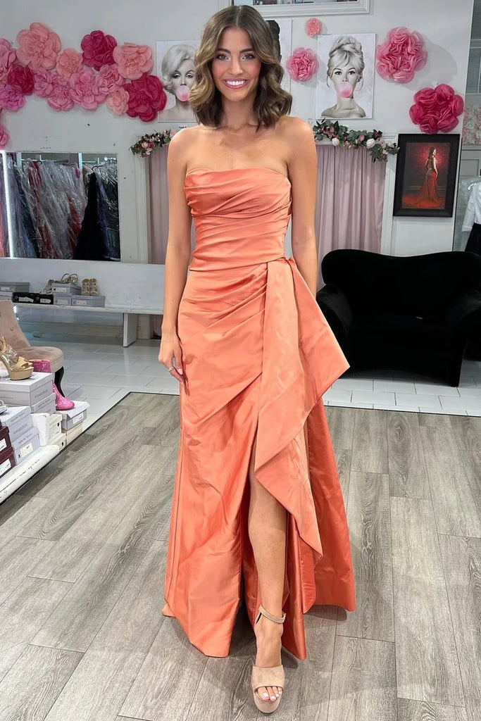 magenta homecoming dress Strapless Ruched Maxi Magenta Prom Dresses – luladress
