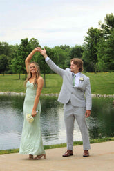 Strapless Sage Green Twist Jacquard Long Prom Dresses