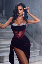 Black Sweetheart Silver Beaded High Split Mermaid Prom Dresses