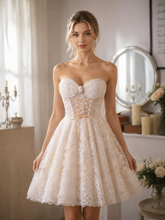 White Lace Strapless Short A Line Homecoming Dresses