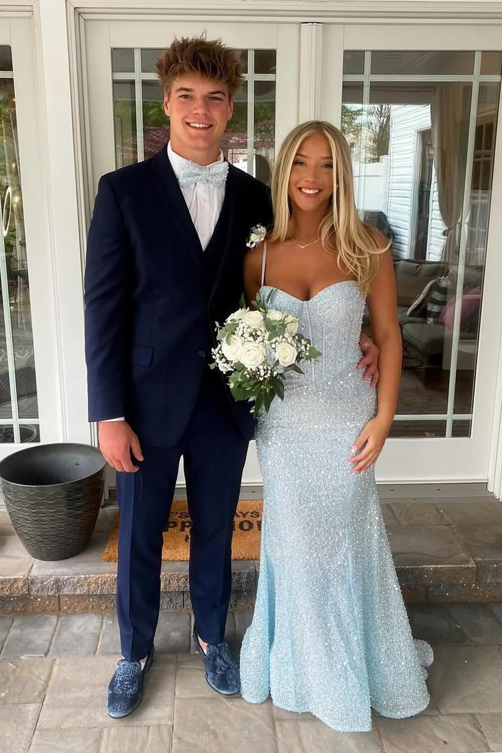 Mermaid Sweetheart Light Blue Sequins Prom Dresses