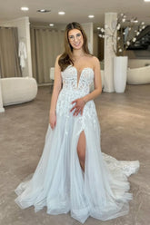 A Line Sweetheart Tulle Light Blue Wedding Dresses