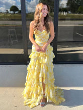 Fairy Sheath Sweetheart Floral Chiffon Tiered Long Prom Dresses