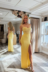 Mermaid Yellow Sequins Long Sweetheart Prom Dresses