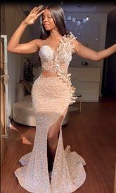 Long Sweetheart Mermaid Sequins Prom Dresses With Slit