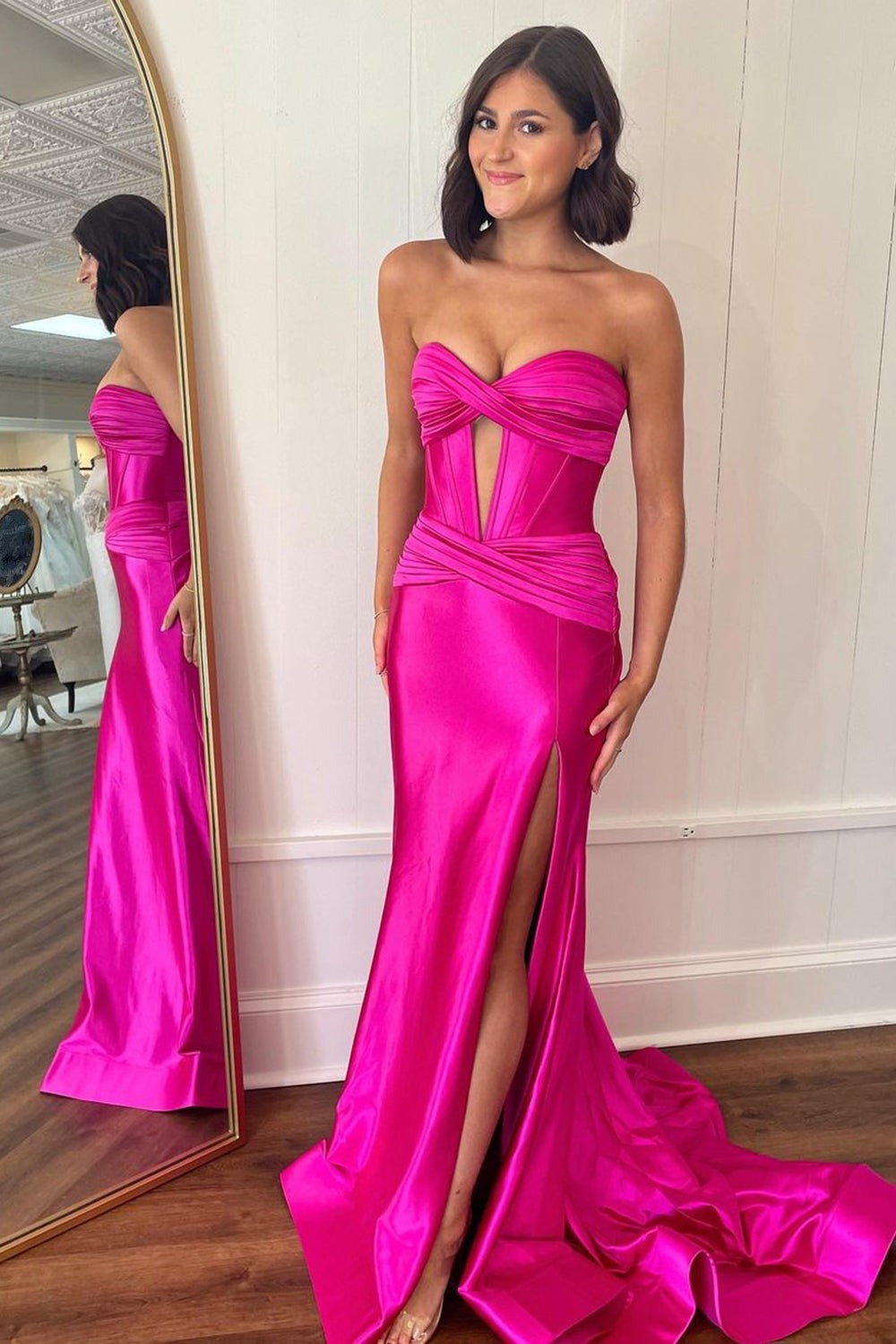 Charming Mermaid Satin Sweetheart Hot Pink Prom Dresses luladress Charming Mermaid Satin Sweetheart Hot Pink Prom Dresses luladress