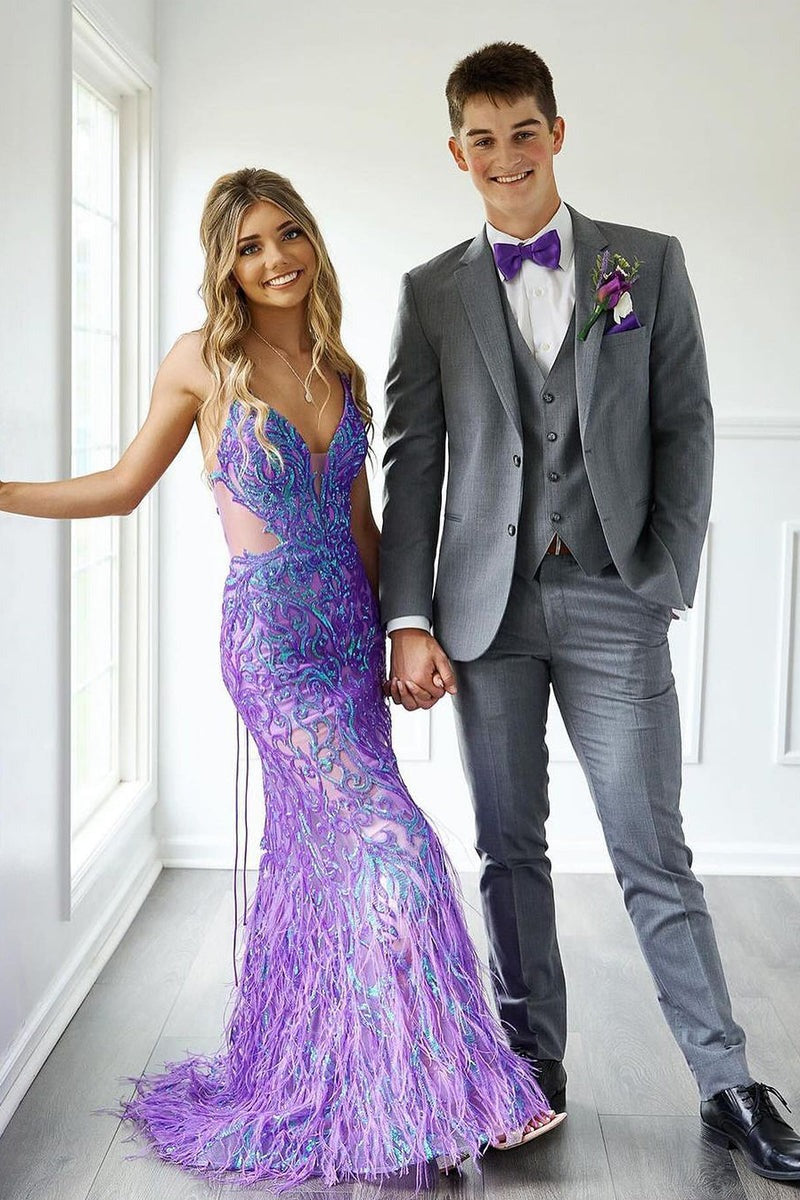 V Neck Purple Sequins Mermaid Long Prom Dresses luladress V Neck Purple Sequins Mermaid Long Prom Dresses luladress