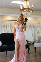 Charming Sweetheart Mermaid Pink Satin Long Prom Dresses