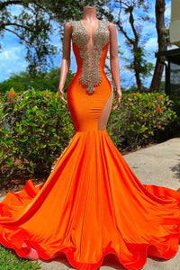 Mermaid V-neck sequined backless floor-length sleeveless lace beaded Prom dresses,BD93365