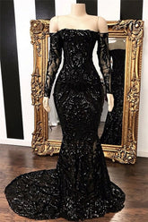 Off-the-shoulder Mermaid Sweep Train Long Sleevess Prom Dresses