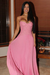 Charming A Line Spaghetti Straps Pink Corset Prom Dresses