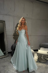 Romantic Off-The-Shoulder Chiffon Sleeveless Prom Dresses Beads Pleats With Zipper