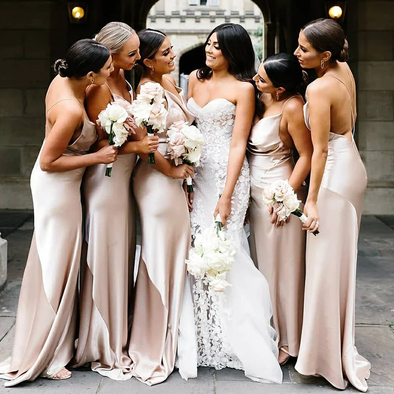 Sexy Champagne Open Back Pleats Mermaid Long Bridesmaid Dresses luladress Sexy Champagne Open Back Pleats Mermaid Long Bridesmaid Dresses luladress