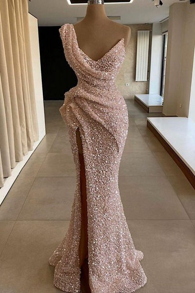 Sparkling one-shoulder sleeveless sequined mermaid Prom Dresses luladress Sparkling one-shoulder sleeveless sequined mermaid Prom Dresses luladress