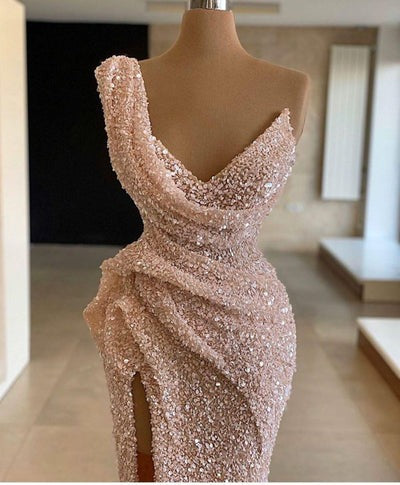 Sparkling one-shoulder sleeveless sequined mermaid Prom Dresses