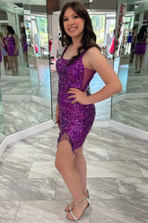 Square Neck Sequin Fringe Short Mermaid Homecoming Dresses