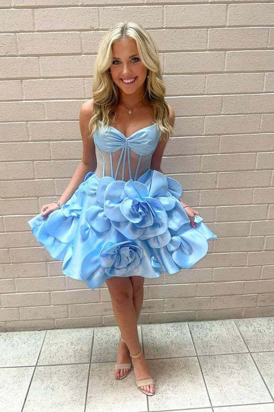 A-line Sweetheart Corset Short Cocktail Dresses with Rosette – luladress