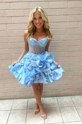 A-line Sweetheart Corset Short Cocktail Dresses with Rosette