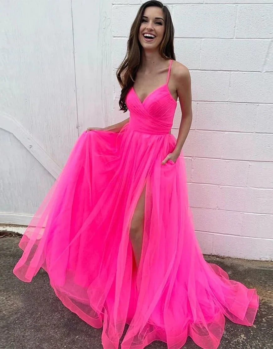 A Line Long Lace Up Back Senior Pink Prom Dresses Pic Color / US18 A Line Long Lace Up Back Senior Pink Prom Dresses Pic Color / US18