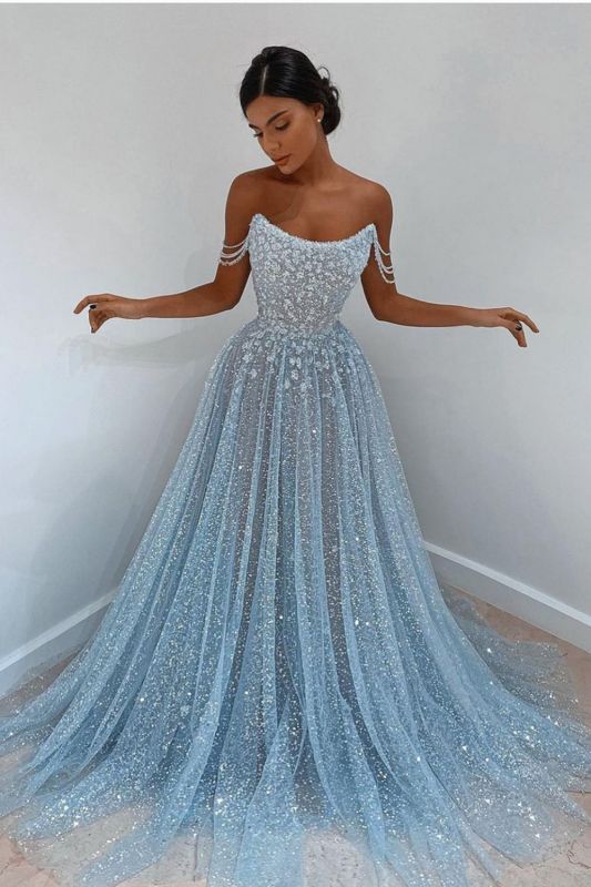 Elegant Sleeveless Blue Lace Prom Dress Long Elegant Sleeveless Blue Lace Prom Dress Long