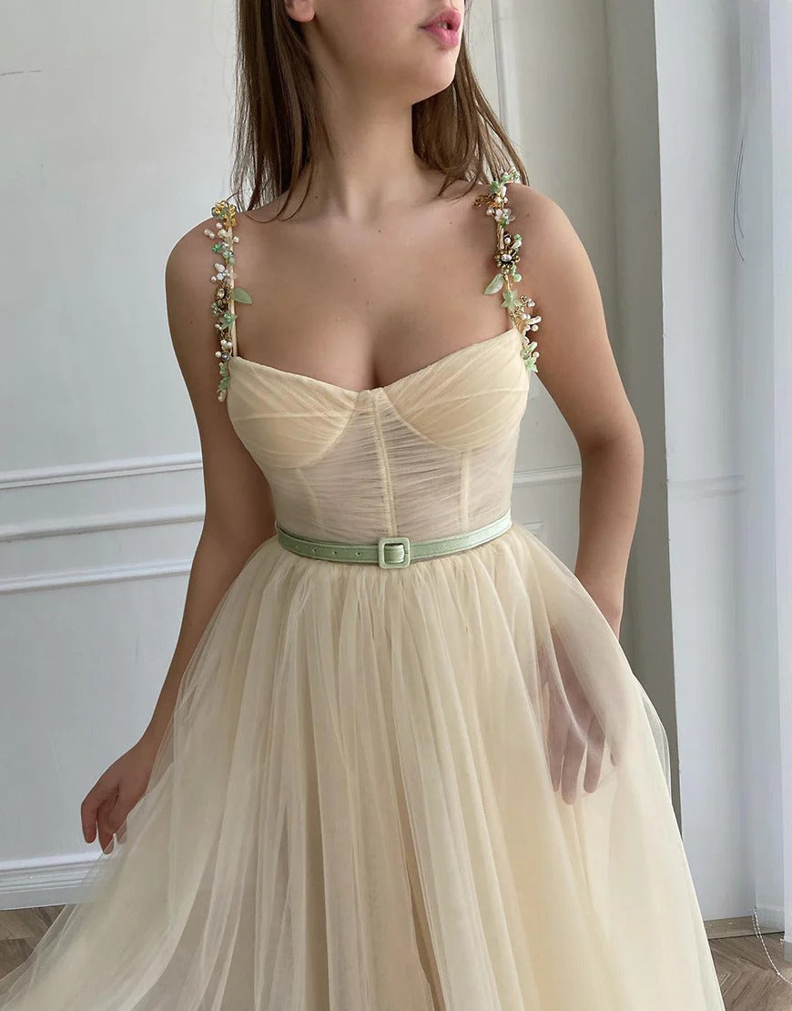 A Line Apricot Homecoming Dresses with Beading